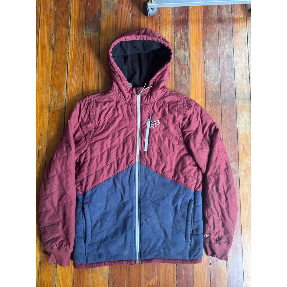 Fox Racing Heritage Forged Quilted Hooded Jacket Maroon Navy Blue Mens Small